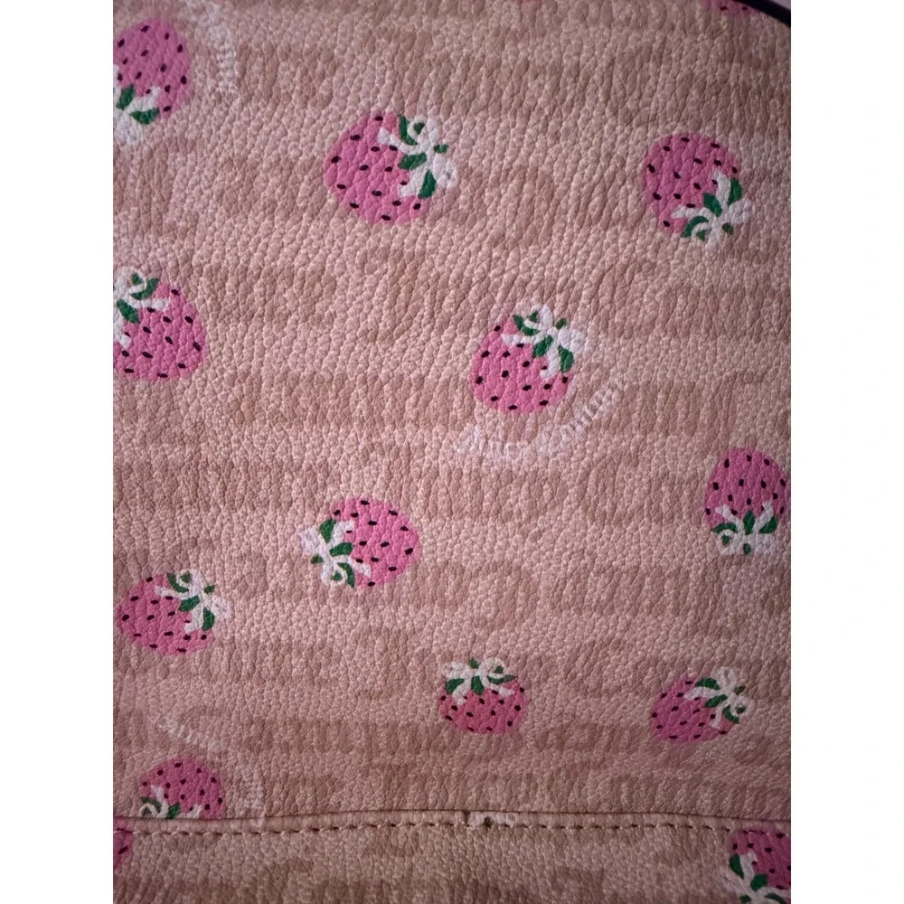 Juicy Couture Strawberry Monogram Backpack Tan Pink Gold Tone Y2K Style Bag